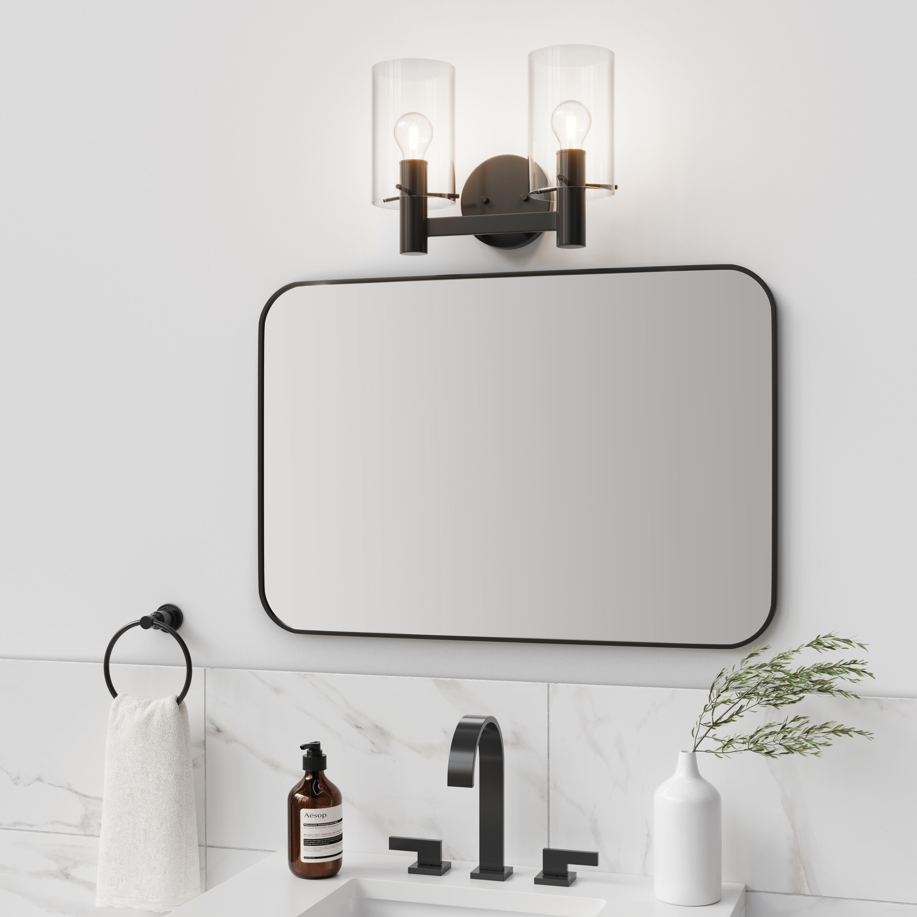 Apolla 2 Light 15 inch Matte Black Bathroom Vanity Light Wall Light